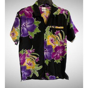 HAPPY BAY Men's  Casual Hawaiian Shirt Button Down Collar S Black